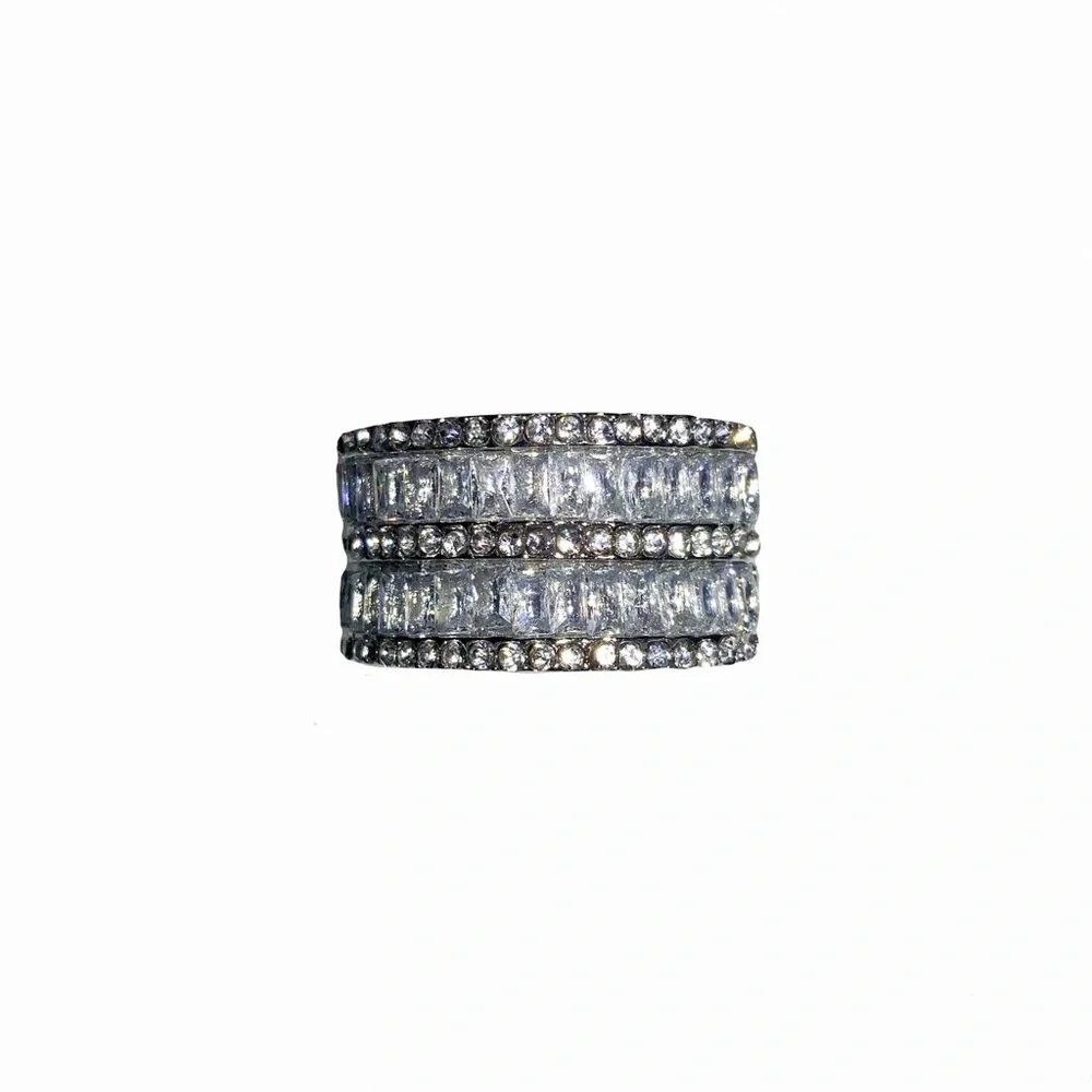 Silver Plated AAA CZs Layer Ring